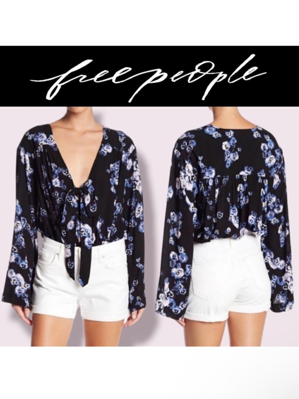 FREE PEOPLE Intimately Free Forties Feel Bell Sleeve Floral Bodysuit XS